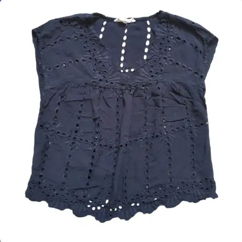 Lovestitch Blouse Women Small Eyelet Lace V Neck Top Peekaboo Cottagecore Goth