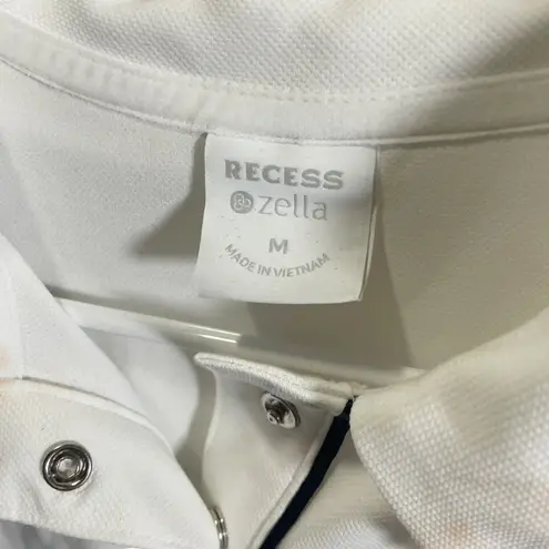 Recess By Zella White Maggie Polo Shirt Medium Navy Piping