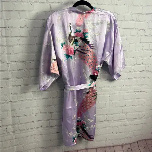 Stunning boutique lilac peacock printed ladies robe medium lounge novelty Purple