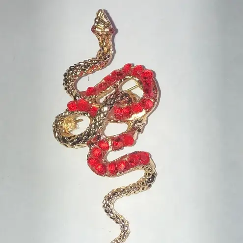 Red and Gold Tone Boho Snake Brooch