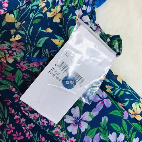 Rachel Parcell  Garden Blue Floral Shirt Dress Midi Chiffon Tie Waist Size 12 New