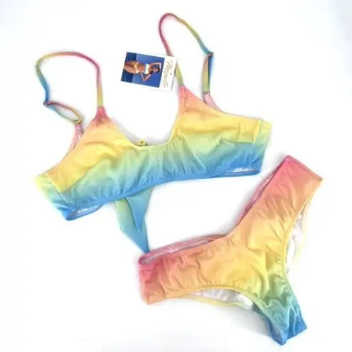NWT Mapale Dreamy Pastel Ribbed Bikini Swimwear Miami Sunset Ombre Size 1X/2X Yellow - Image 3