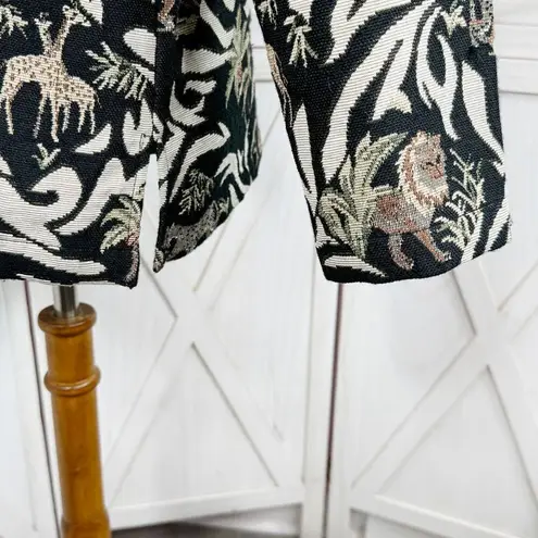 Erin London Vintage 90s Jacquard Tapestry Jungle Print Blazer Jacket Black Med