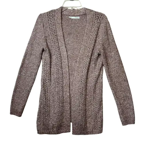 Maurice's  Cardigan Sweater Womens Medium Taupe Heather Open Front Pointelle Knit