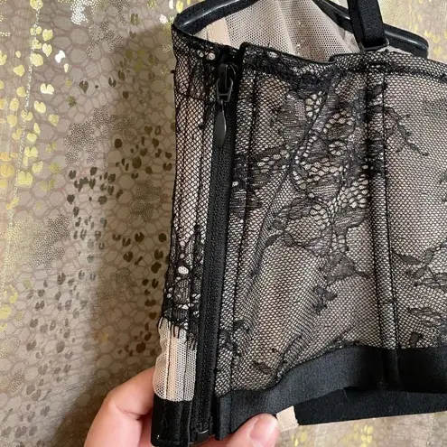 Victoria's Secret  Very Sexy Black Nude Lace Plunge Longline Bra Top Large