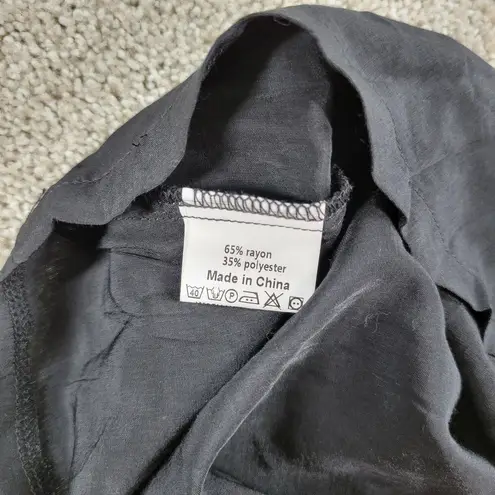 Yoins Womens Wrap Dress Large Black Tie Crewneck Short Sleeve Ruched Mini NEW