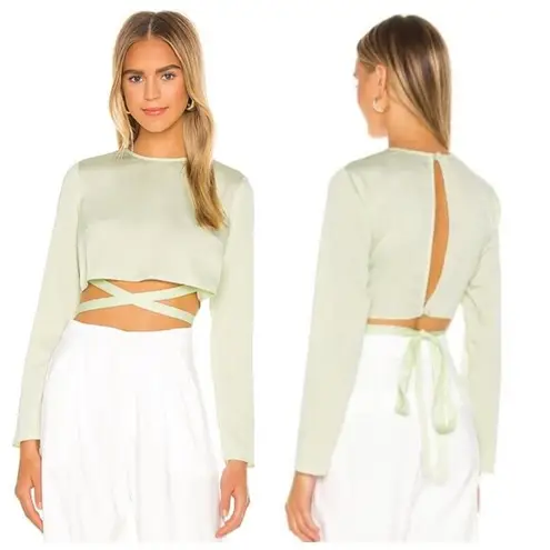 GRLFRND Aaryn Top Mint Green Cropped Long Sleeves Wrap Around Tie Women’s Size S