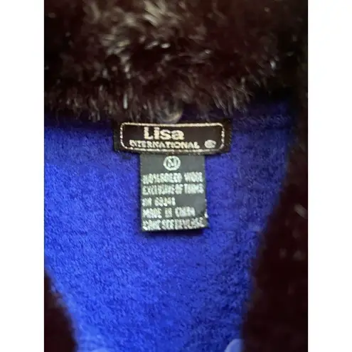 Lisa International Women’s M Blue Boiled Wool Zip Jacket w/ Santa Ugly Sweater Size M
