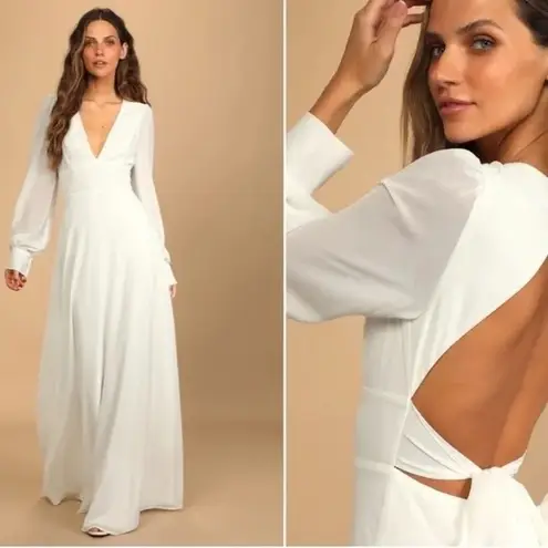 Lulus Talk About Divine White Long Sleeve Backless Maxi Dress Size M Size M