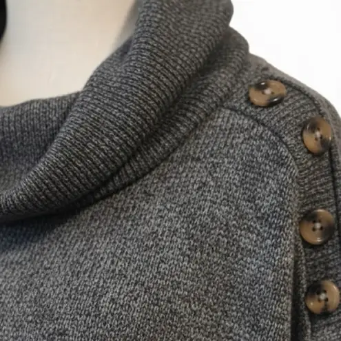New York Laundry M Gray Cowl Neck Sweater Tortoise Button Shoulder Ribbed Knit