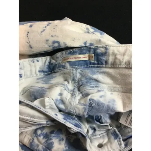 Levis F121 High Rise Ankle Skinny Jeans Women's Size 33 Blue White Bleach TieDye