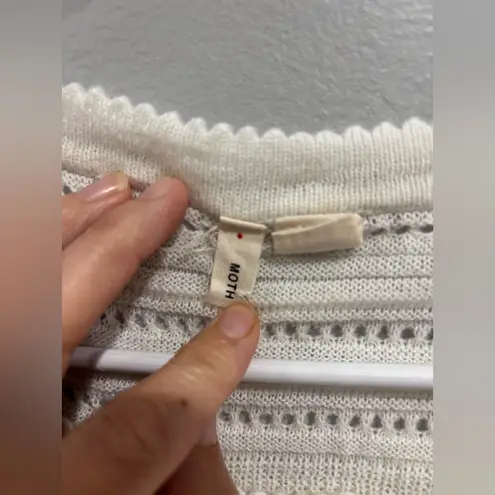 Anthropologie Moth Ivory Acrylic Eyelet Lace Crewneck Sweater Small White