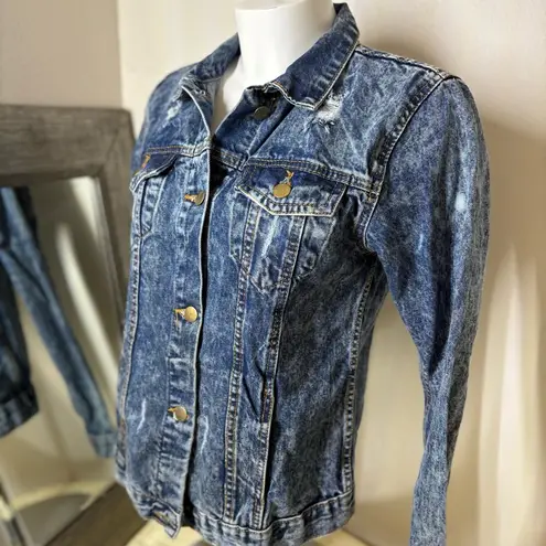 Blue and Gold Jean Jacket with Fitted Silhouette Size L