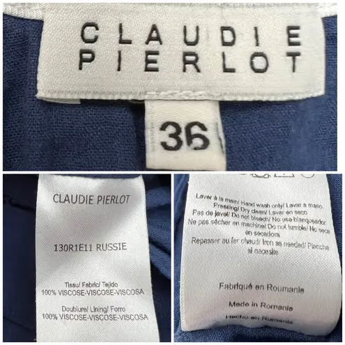 Claudie Pierlot (M) Blue White Sleeveless Tent Shift Mini Bow Dress Size M