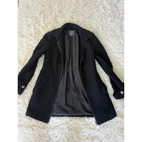 Xxi Military Style Boucle Coat Small Black Zipper Front Crown Buttons