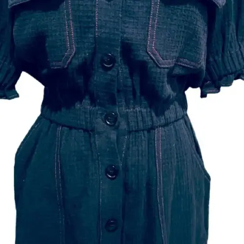 FRNCH Navy Short Sleeve Cotton Gauze Gabriella Dress Size S