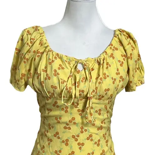 With Jean Loretta Cherry Puff Sleeve Mini Dress Women’s Size XS Yellow Cottageco