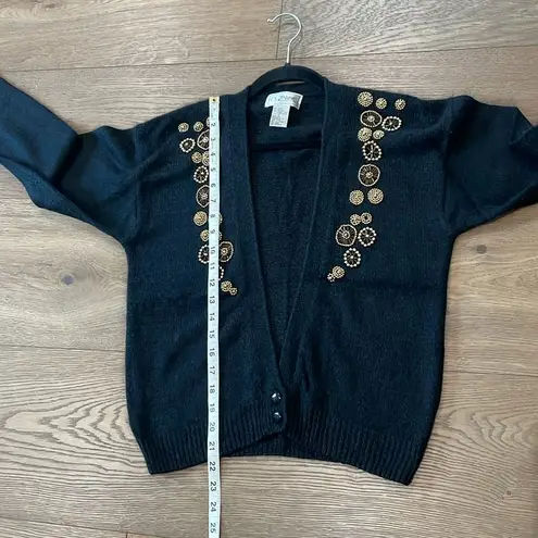 Cezanne Vintage Black Cardigan Silk Angora Sweater Gold Beaded Fuzzy Size Small