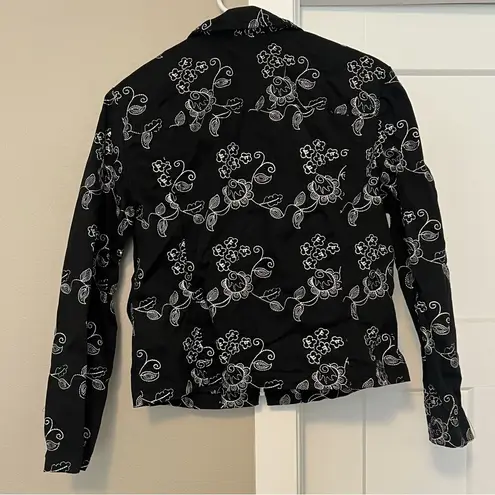 Black and White Floral Bomber Jacket with Ribbed Cuffs Size 12