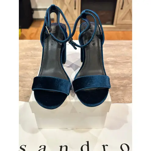 Sandro NEW Adrianne Velvet Block Heels In Turquoise size 38