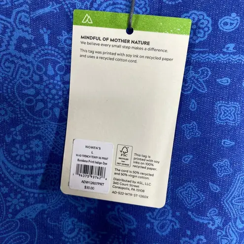 Alpine Design Bandana Print Blue French Terry Short Sleeve Tee Womens Large