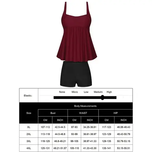 Chama Plus Size Tankini with Boyshorts Tummy Control Flowy Swimsuit Red