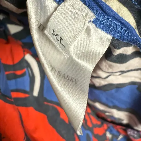 La DoubleJ Short and Sassy Floral Print Tiered Ruffle Cocktail Dress Size XL Blue