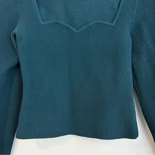Babaton Aritzia Sculpt Knit Sweetheart Longsleeve Top Size Large Deep Teal Blue