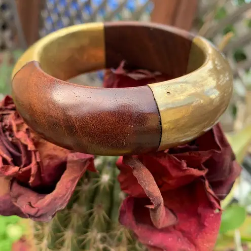 Chunky Wooden and brass Bangle Bracelet