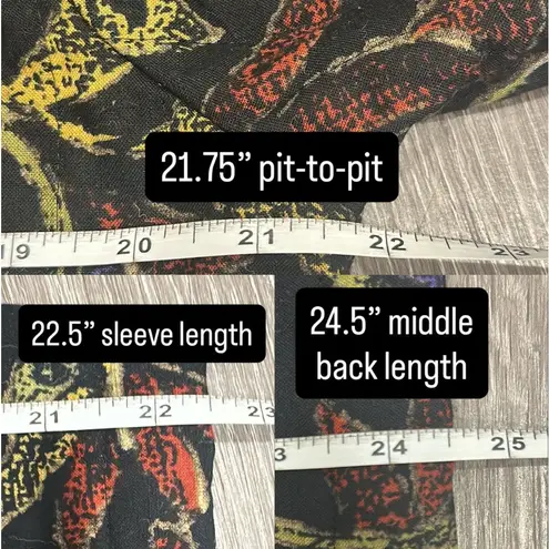 Vtg 80s Alicia Black Quilted Floral Jacket Leaf Print Cottage Fall Prairie Large