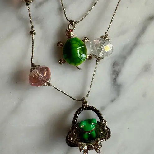 Betsey Johnson NWOT  three tiered necklace. Hearts, turtle, frog, enamel
