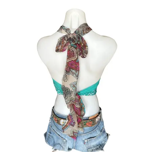 Bandana Halter Top Cropped One Size Festival Western Teal Handcrafted Unique NEW