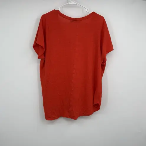 Tahari Womens 100% Linen Orange Blouse 2X Minimalist Quiet Luxury Fall Resort