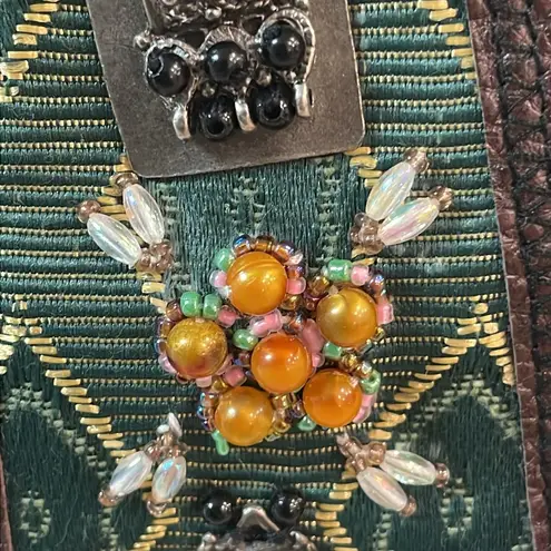 Prezzo Vintage NWT Tapestry Beaded Rhinestone KISS lock purse changeable straps Brown