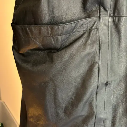 Marco Morani VTG Leather Coat Trench Womens Black SZ L Suede Trim Jacket Classic Size L