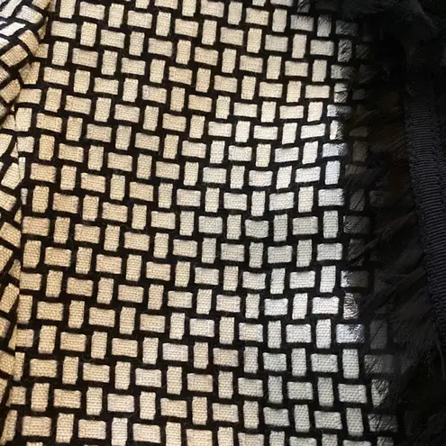 White House | Black Market WHBM Women's Black White Textured Tweed Fringe‎ Blazer Jacket Size 10