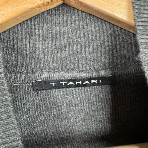 T Tahari Womens Mock Neck Sweater Top Size L Dark Grey Soft Knit Metallic Logo