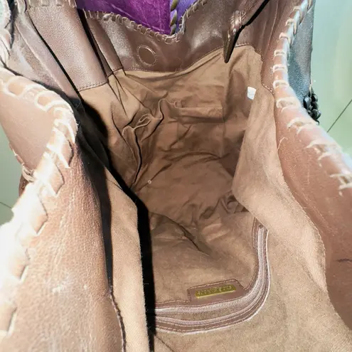 Y2K Isabella Fiore Carina Hobo Dark Brown Knitted Real Leather 16'hx14L Boho Bag