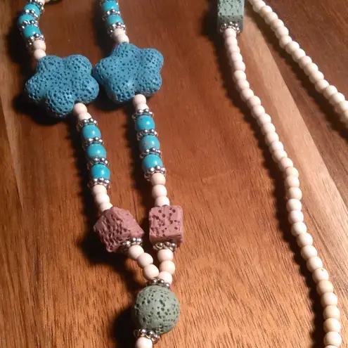 Green Starfish Lava Stone and White and Blue Howlite Necklace