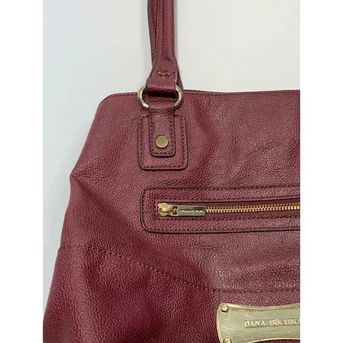Dana Buchman Women Satchel Shoulder Bag Double Strap Maroon Gold Hardware 9x13"