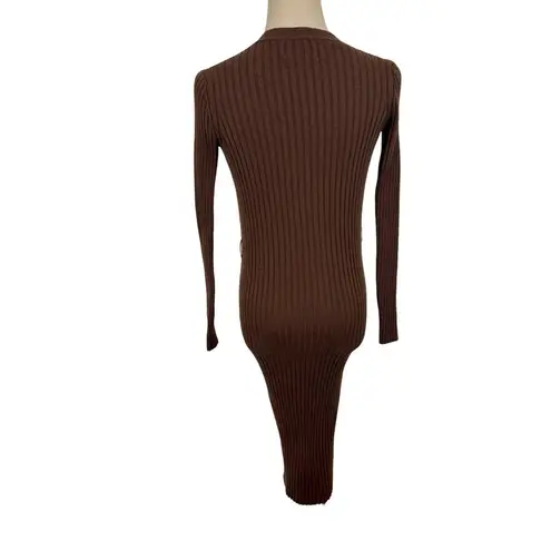 Rouje Marielle Merino Wool Ribbed Button Front Midi Dress Duster Cardigan 34/US2 Brown Size XS