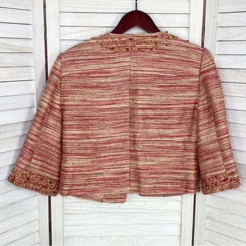 Victor Costa Tweed Bead Detail Crop Blazer Jacket Pink Red Cream 6