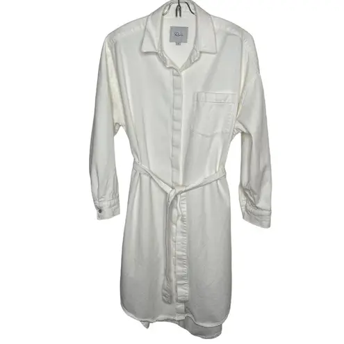 Rails Ames Belted White Long Sleeve Dress Belted with Pocket Size Small