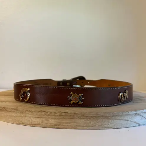 Leegin 1990 USA Brown Genuine Leather Animal Studded Western Belt Size Small
