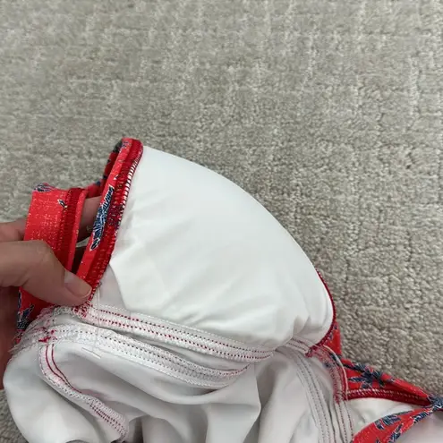 NWOT Reyn Spooner Maui red blue palm print one piece modest V neck swimsuit Size 4