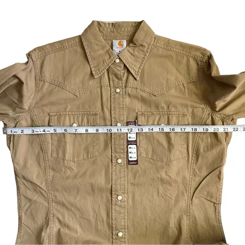 Carhartt  Khaki Western Shirt Long Sleeve Button Up Work Gear Wear Women’s medium