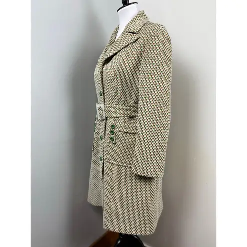 Vintage Lan Siang 70s Geometric Button Front Long Blazer Pea Coat MCM Medium Green