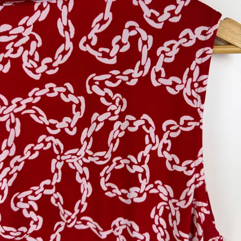 Susan Graver Red Chain Print Sleeveless Dress Large Liquid Knit Built in Shorts