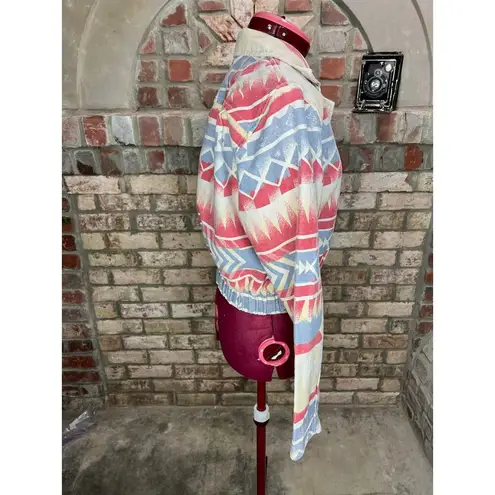 Jean Jacket Aztec print cropped Vintage 1980s red blue cream