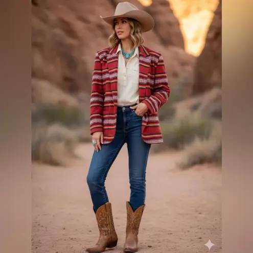 *RARE* Vintage Wool Aztec Blazer Jacket Red Size L